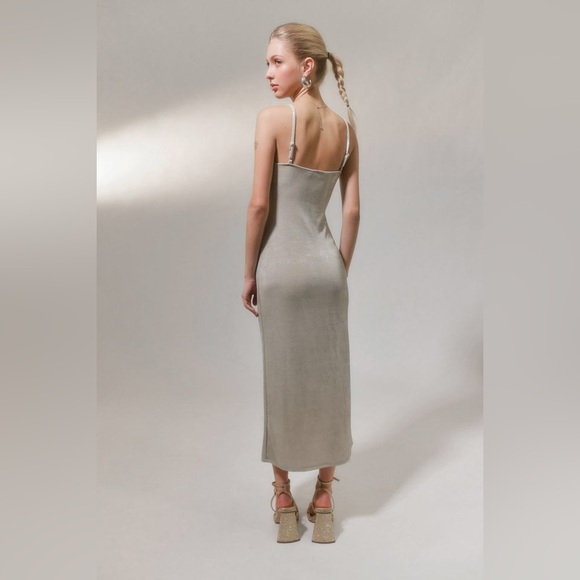 Silver Metallic Slip Dress- Midi - Picture 2 of 3